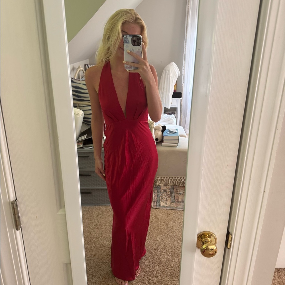 Elegant Red Halter Maxi Dress